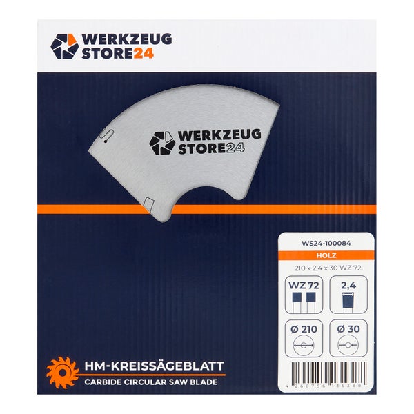 WS24 HM Kreissägeblatt Holz 210 x 2,4 x 30 WZ72 - WS24-100084