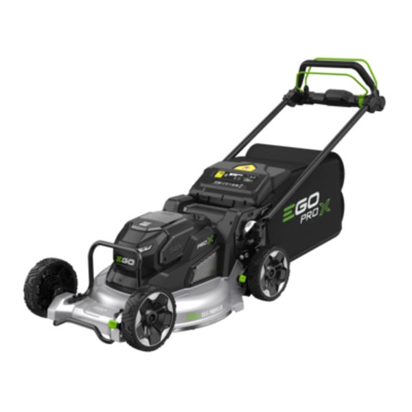 EGO Pro X Akkumulator-Rasenmäher mit Radantrieb und Grasfangsack.