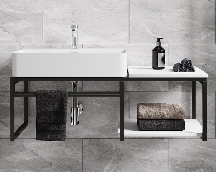 2-tlg. Waschtisch Badmöbel Holz Metall Bitila 100