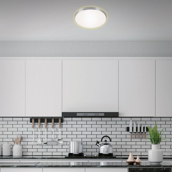 LED Deckenleuchte Deckenlampe 12W weiß-silber Metall-Kunststoff Ø28,5cm Briloner