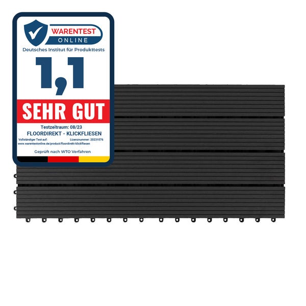 FLOORDIREKT WPC-Klickfliese Royal - Wetterbeständige Terrassenfliese - Anthrazit 30 x 60 cm