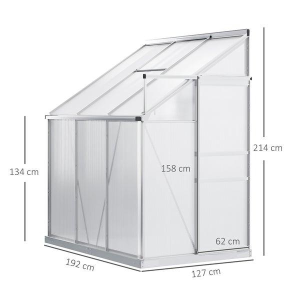 Outsunny Gewächshaus, Beistell-Gewächshaus, 192 x 127 x 214 cm, Aluminium, Polycarbonat, Silber