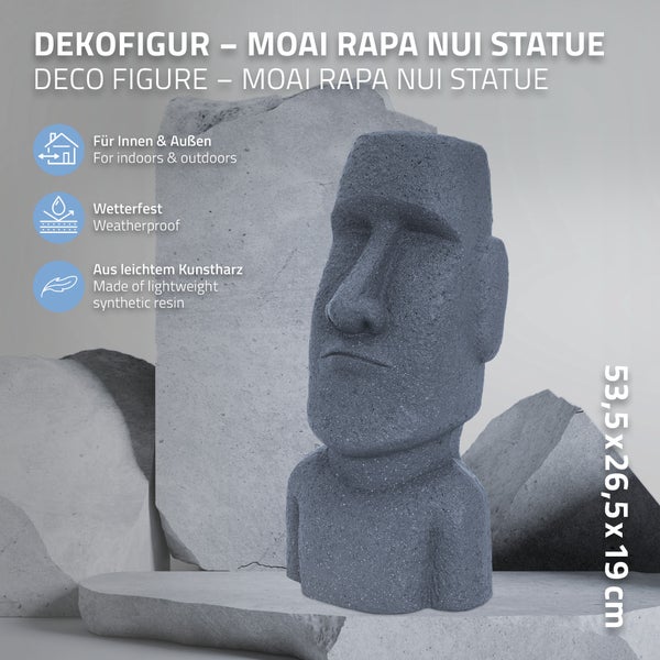 Moai Rapa Nui Statue aus Kunstharz für den Innen- und Außenbereich, 53,5 x 26,5 x 19 cm