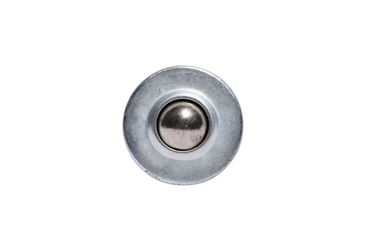 Eine einzelne Kugelrolle aus Metall für den Transport von Lasten und Fördertechnik.