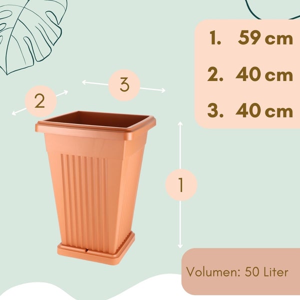 Pflanzkübel Groß Pflanzkübel Außen Blumenkübel Pyramide Übertopf groß Outdoor Pflanztopf Pflanzkasten Blumentopf mit Untersetzer Rechteckig 60 terracotta