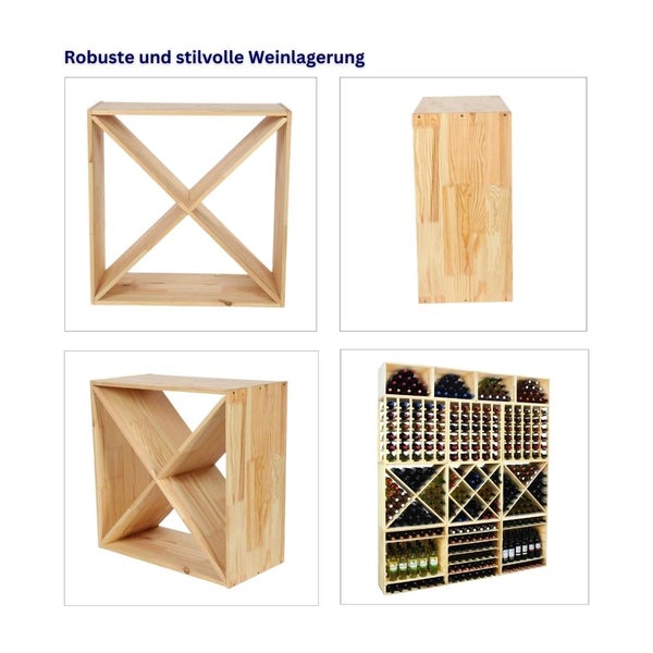 PROREGAL Modulares Weinregal Vincellar Mod HxBxT 60 x 60 x 30 cm Kreuz Modul Für 40 Flaschen Massives Kiefernholz Natur