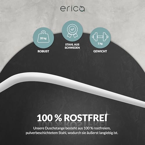 Erica Duschvorhangstange L form 70x90, 70x160 oder 90x140 cm, Duschvorhangstange für Badewannen geeignet, Duschvorhangstange über Eck, Weiße Pulverbeschichteter Stahl, Ohne Bohren
