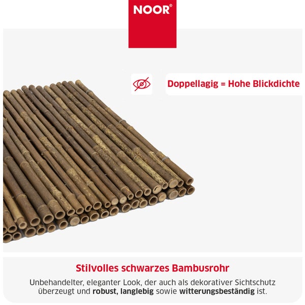 Noor Sichtschutzmatte aus doppellagigem Bambusrohr als robuster und witterungsbeständiger Sichtschutz für den Garten.