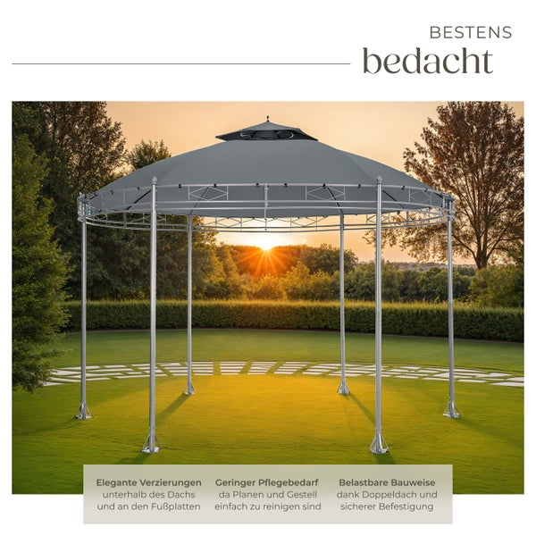 Gartenpavillon tectake Siana inklusive Spannseilen und Heringen Ø 3,5 m anthrazit