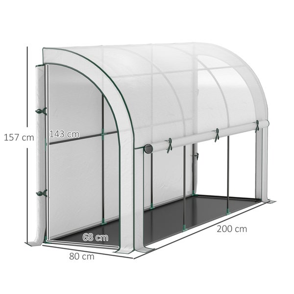 Outsunny Gewächshaus mit Rolltür, winterfest Foliengewächshaus aus Stahl, Treibhaus für Balkon, Garten, Tomatenhaus mit UV schutz 300x80x157cm Tomatengewächshaus für Gemüse Blumen Pflanzen Weiß