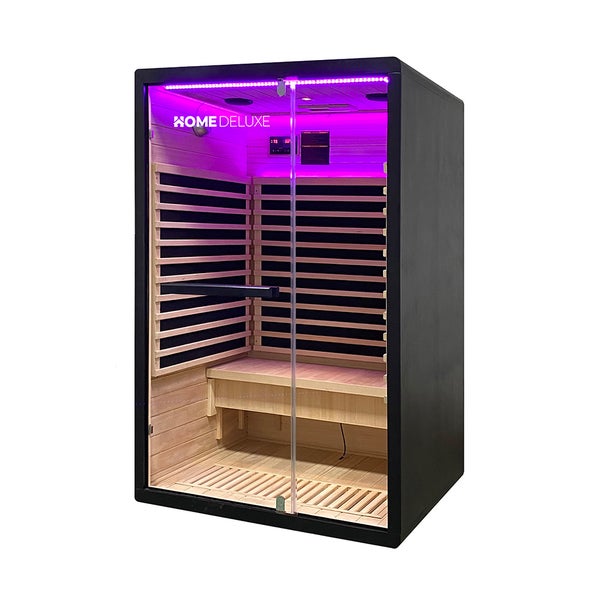 Home Deluxe – Infrarotkabine – NERO - M – 120 x 105 x 190 cm - für 2 Personen, 4 Karbon - Flächenstrahler – Holz: Hemlocktanne I Infrarotsauna, Sauna, Wärmekabine, Infrarot