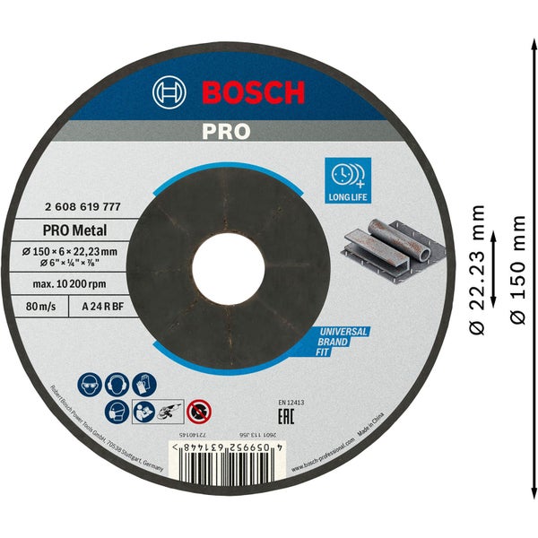 Bosch PRO Metal Schleifscheibe 150 x 6 x 22,23 mm - 2608619777