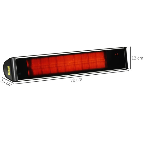 Outsunny 2kW Infrarot Heizstrahler mit LED-Schirm, 6 Heizstufen Elektrische Heizstrahler mit Fernbedienung, wasserfest, bis 12m², 79x14x12 cm, Aluminium, Metall, Kunststoff, Glas, Schwarz