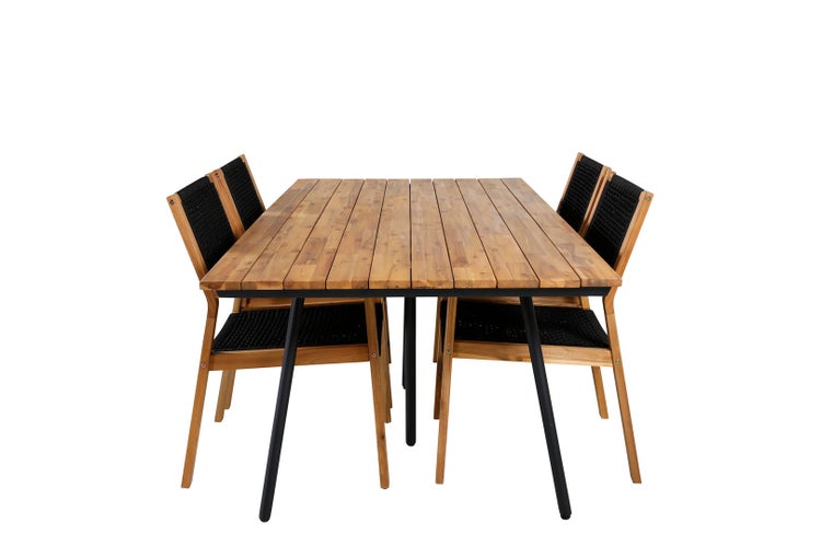 Chan Gartenset Tisch 100x200cm und 4 Stühle Little John natur, schwarz. 100 X 200 X 74 cm