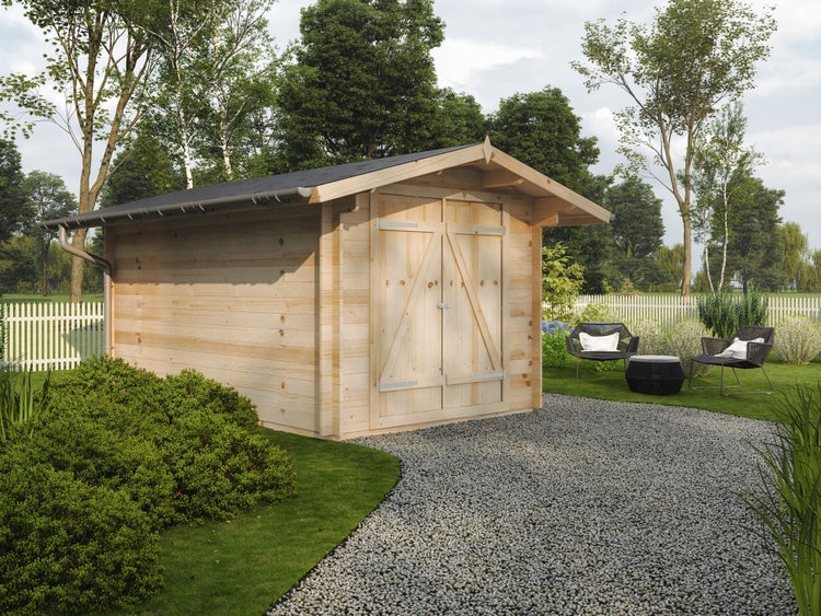 Alpholz Gerätehaus Emelie Gartenhaus aus Holz, Holzhaus mit 34 mm Wandstärke Blockbohlenhaus, Naturbelassen