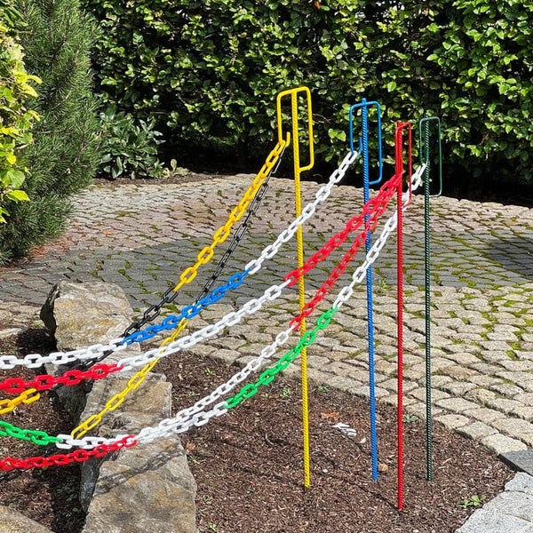 10x Absperrleinenhalter inkl. 25 Absperrkette Ø 14 x 1200mm, 25m viele Farben Absperrset / ROT 6mm