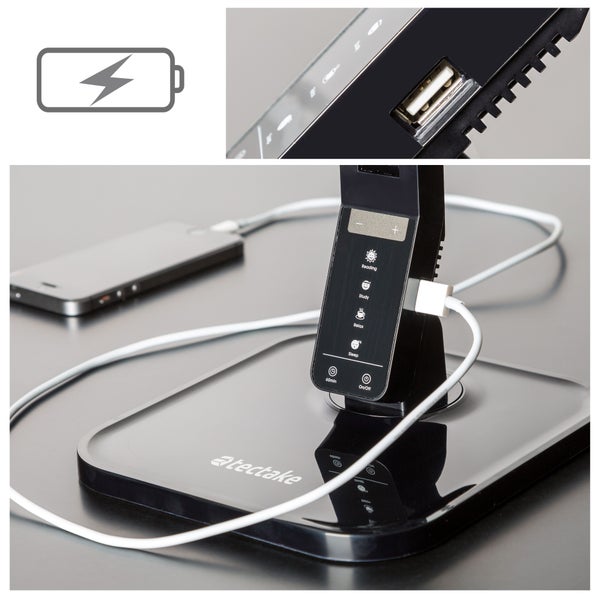 tectake  Schreibtischlampe, LED, dimmbar, klappbar, 14W inklusive USB-Anschluss schwarz