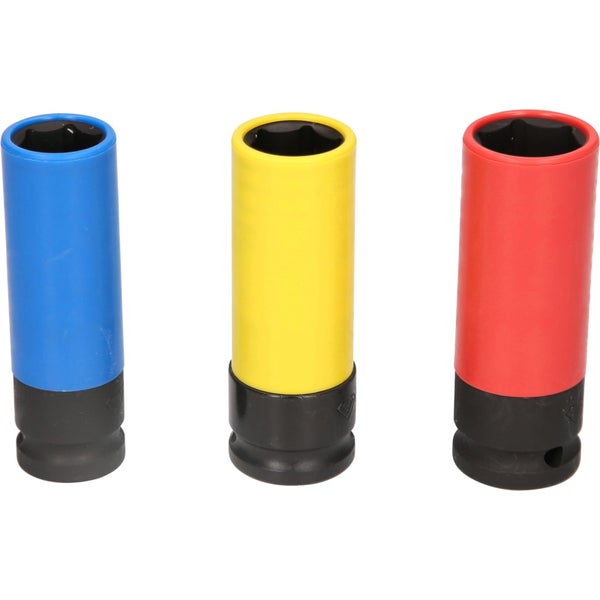 Drei farbige Schlagschraubernüsse im Set