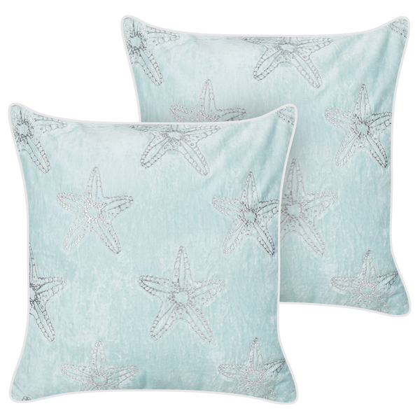 Dekokissen 2er Set CERAMIUM Samtstoff 45 x 45 cm Hellblau Blumenmuster