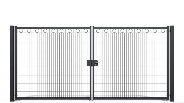 Gartentor ZAUNGURU BASIC-Line Berlin Kreis aus Metall, Höhe: 183cm, Breite: 401cm, 2-flügelig inkl. Pfosten, Schloss und Zubehör, Feuerverzinkt und in RAL 7016 Anthrazitgrau pulverbeschichtet