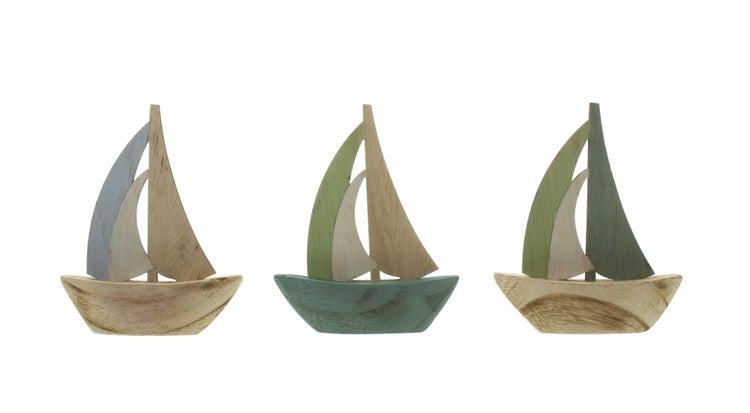 FRANK FLECHTWAREN | Segelboot Ahoi, 3er Set, HOLZ, 10 x 12 cm