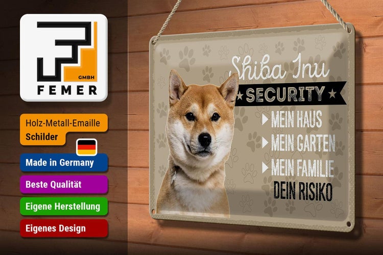 Blechschild Spruch 30x20cm Shiba Inu Security dein Risiko
