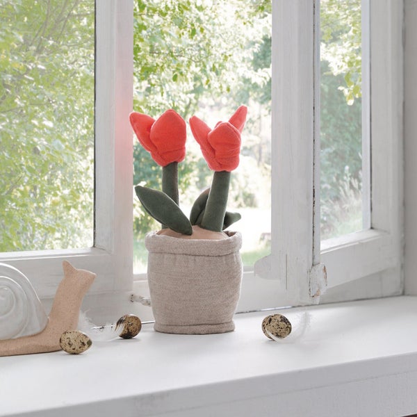 FRANK FLECHTWAREN|Fensterstopper Tulpen im Topf, Ø 8 x 20 cm, POLYESTER, SAND, FOLIE