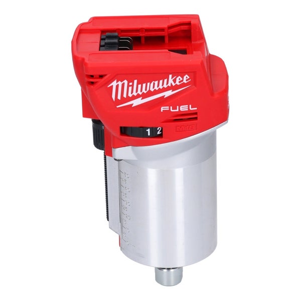 Milwaukee Akku-Kantenfräse M18 FUEL, Motoreinheit mit Tiefenskala und Geschwindigkeitsregler.