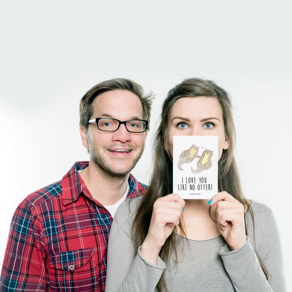 Mr. & Mrs. Panda Postkarte Otter Hände halten - Weiß