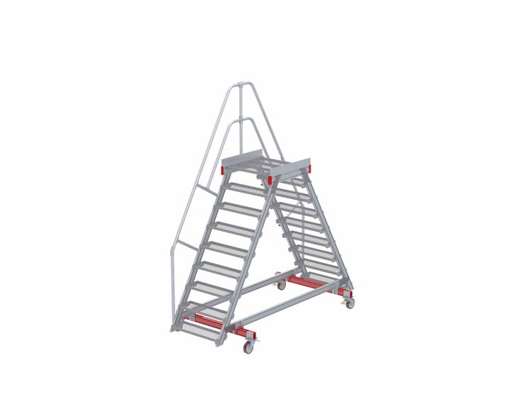 Fahrbare Treppe aus Metall mit Handlauf