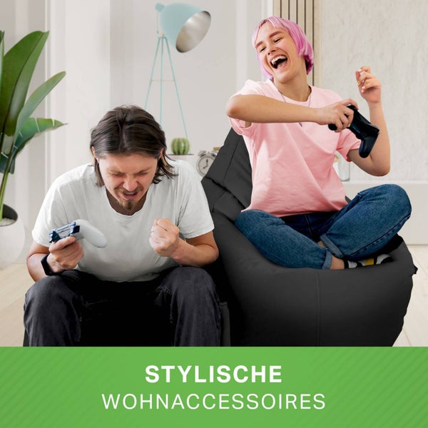 Green Bean 2er Set Sitzsack + Hocker - fertig befüllt - robust waschbar schmutzabweisend - Kinder & Erwachsene Bean Bag Bodenkissen Lounge Sitzhocker Relax-Sessel Gamer Gamingstuhl Pouf - Schwarz