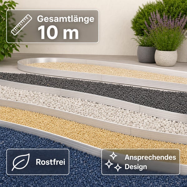 Flexible Metall Rasenkante für Gartenwege mit zehn Metern Gesamtlänge rostfrei und ansprechendes Design zur Beetbegrenzung