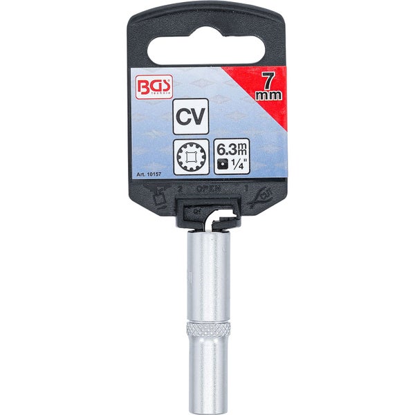 BGS Steckschlüssel-Einsatz Gear Lock tief Antrieb Innenvierkant 6,3 mm (1/4) SW 7 mm - 10157