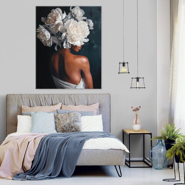 Leinwandbild Blumen Weiß Frau Schlafzimmer Wohnzimmer Bilder 120x80 cm