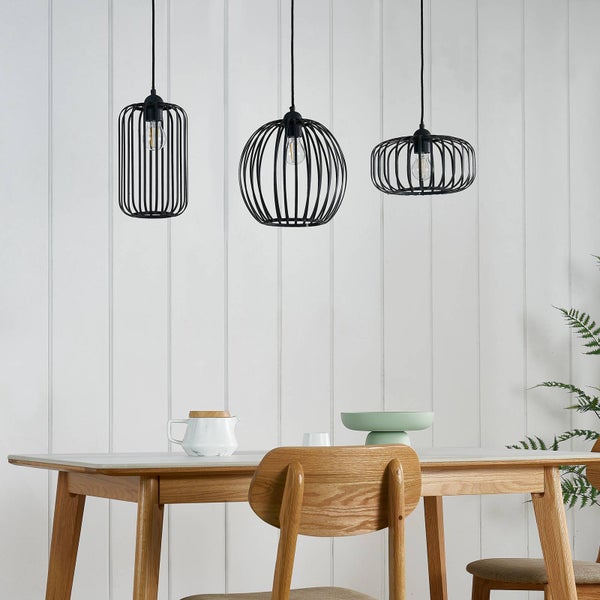 Lindby Pendelleuchte Krish (Retro, Vintage Antik) in Schwarz aus Metall (3 flammig E27) - Deckenlampe Esstischlampe Hängelampe Hängeleuchte Wohnzimmerleuchte