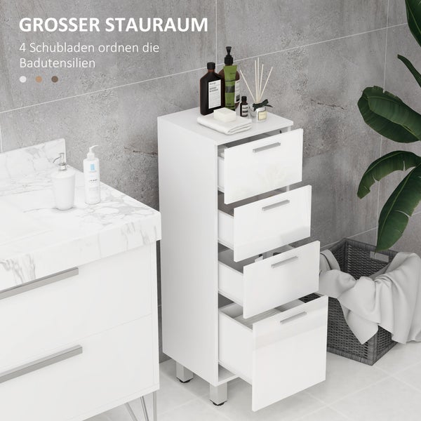kleankin Badezimmerschrank schmal, Toilettenschrank mit Verstellbar Regal, 3 Schubladen, Badschrank für kleine Räume Badezimmer, Wohnzimmer 30 x 30 x 93 cm Weiß