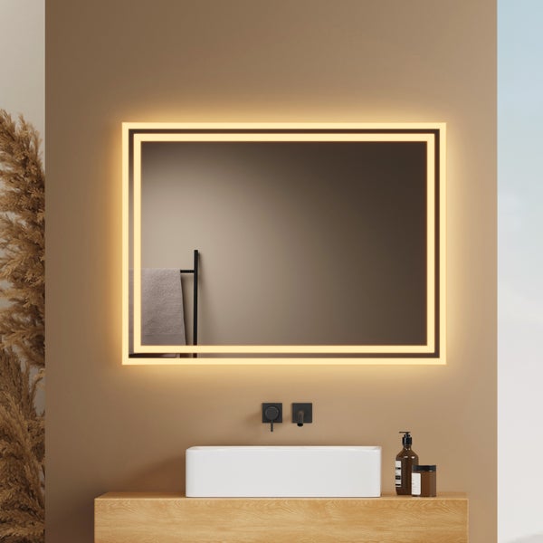 EMKE Badspiegel mit Beleuchtung 80 x 60 cm,  LED-Spiegel mit Wandschalter, 3000K Warmweiß