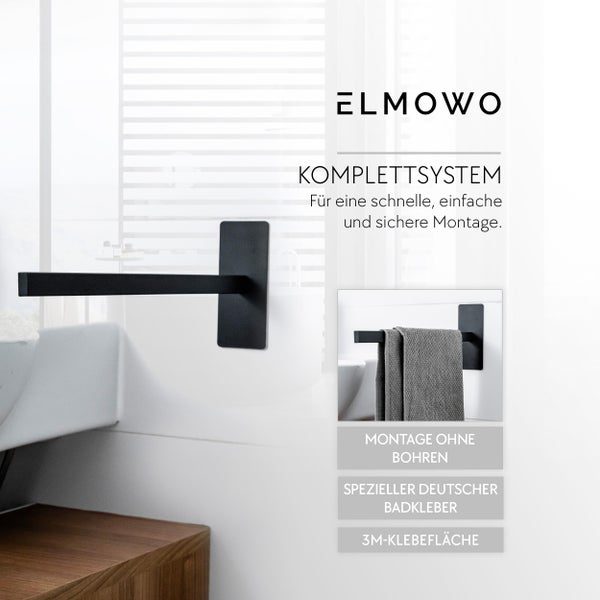 ELMOWO Handtuchhalter zur Montage ohne Bohren mit speziellem Badkleber und 3M Klebeflaeche fuer das Badezimmer.