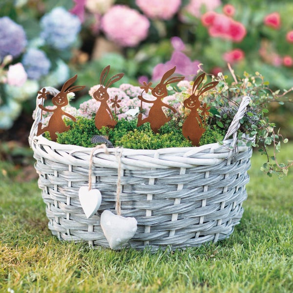 FRANK FLECHTWAREN|Stecker Lustige Hasenbande, 4er Set, 8 x 17 cm, METALL