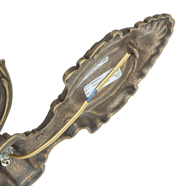 Detailansicht einer bronzefarbenen Wandleuchte mit Kabelanschluss