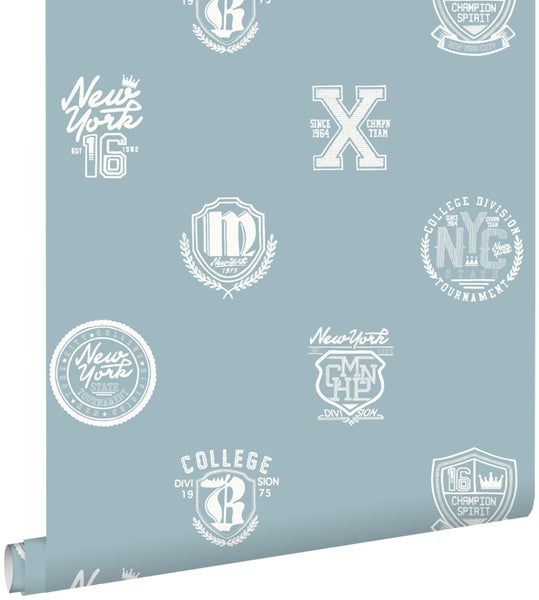 ESTAhome Tapete Schulembleme Hellblau - 53 cm x 10.05 m - 128803