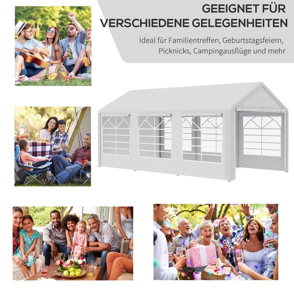 Outsunny Pavillon Partyzelt  3x6m Garten Festzelt Gartenpavillon mit 4 Seitenwänden Fenster Polyester+Metall Weiß