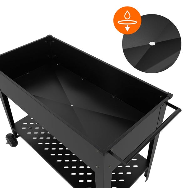 ML-Design 2er Set Metall Hochbeet fahrbar, 98x50x79,5 cm, Schwarz, Mobiler Pflanzkasten mit Ablage, Rädern und Griff, Pflanzbeet für Garten und Balkon, Gartenbeet Gemüsebeet Kräuterbeet Blumenkasten