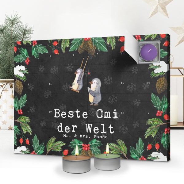 Mr. & Mrs. Panda Duftkerzen Adventskalender Pinguin Beste Omi der Welt - Schwarz