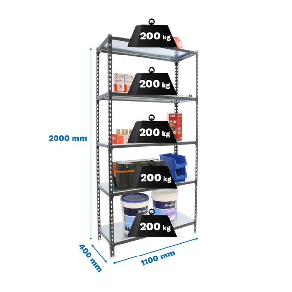 PROREGAL Schwerlastregal Big Metal Shark HxBxT 200 x 110 x 40 cm Fachlast 200 kg Anthrazit-Weiß