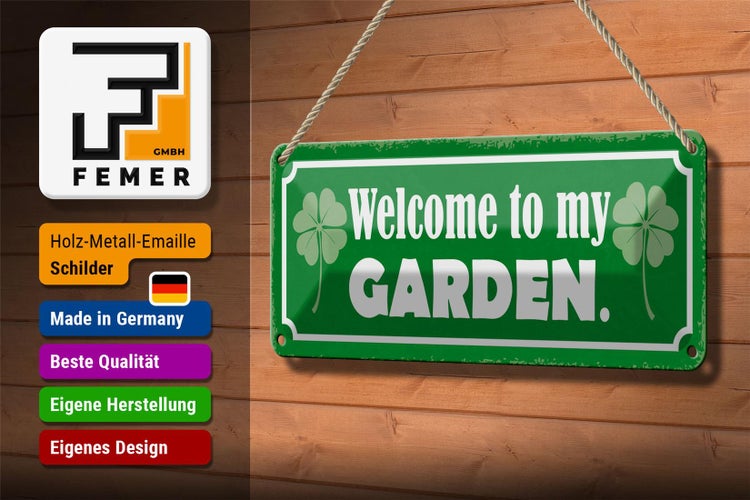 Blechschild Spruch 27x10cm Welcome to my Garden Garten Dekoration