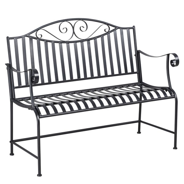 Outsunny Gartenbank, Parkbank 2-Sitzer, bis 220 kg belastbar, 115,5 x 54 x 96 cm, Metall, Grau