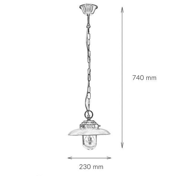 Technische Zeichnung einer Pendelleuchte mit den Maßen 740 mm Höhe und 230 mm Durchmesser.