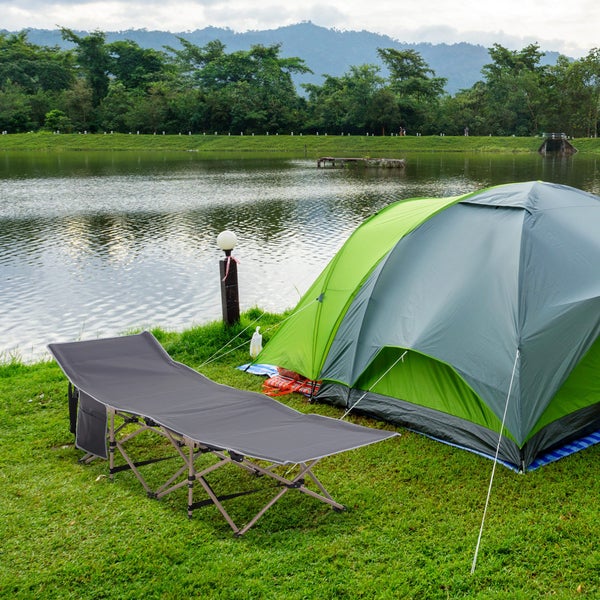 Outsunny Feldbett mit Aufbewahrungstasche, Faltbares Campingbett, Campingliege, Inkl. Tragetasche, Stahl Oxford, Grau, 190 x 68 x 52 cm