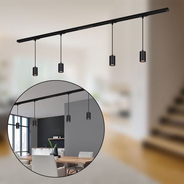 Schienenleuchte mit vier zylinderförmigen Strahlern